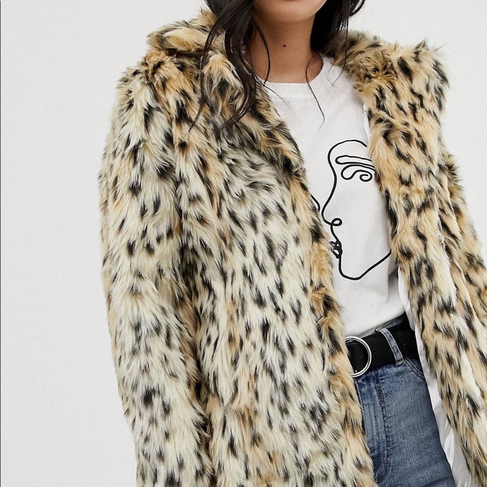 QED London Animal Printed Faux Fur Coat